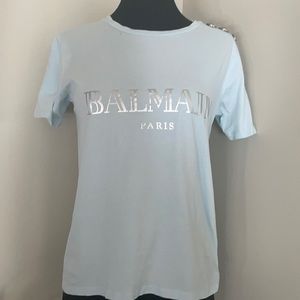 Baby blue balmain t shirt